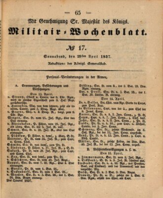 Militär-Wochenblatt Samstag 29. April 1837