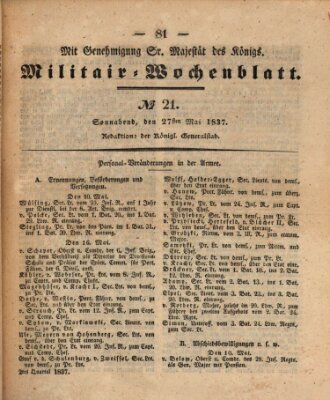 Militär-Wochenblatt Samstag 27. Mai 1837