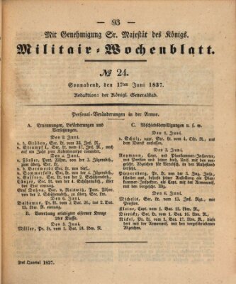 Militär-Wochenblatt Samstag 17. Juni 1837