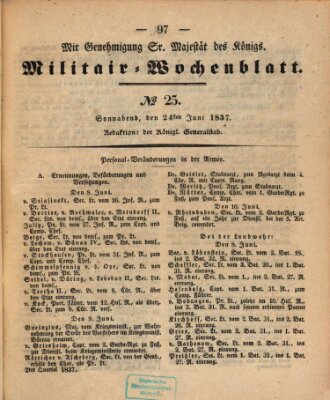 Militär-Wochenblatt Samstag 24. Juni 1837