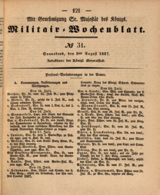 Militär-Wochenblatt Samstag 5. August 1837
