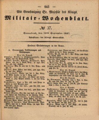 Militär-Wochenblatt Samstag 16. September 1837