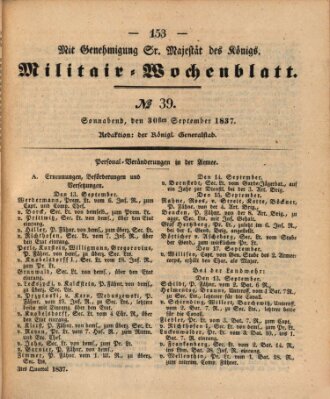 Militär-Wochenblatt Samstag 30. September 1837