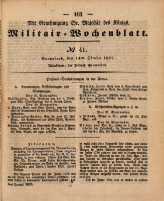 Militär-Wochenblatt Samstag 14. Oktober 1837