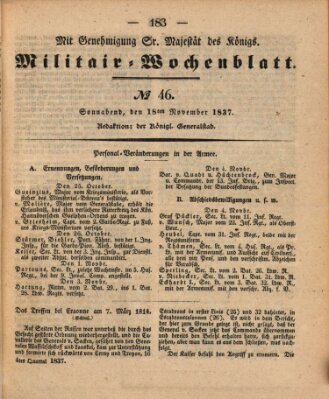 Militär-Wochenblatt Samstag 18. November 1837