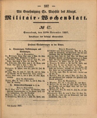 Militär-Wochenblatt Samstag 25. November 1837