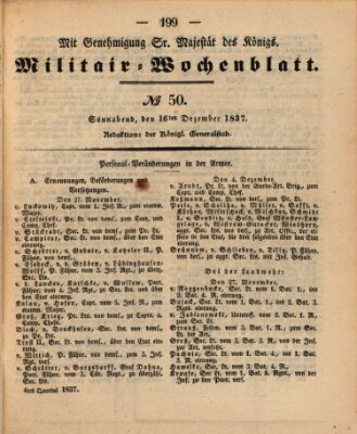 Militär-Wochenblatt Samstag 16. Dezember 1837