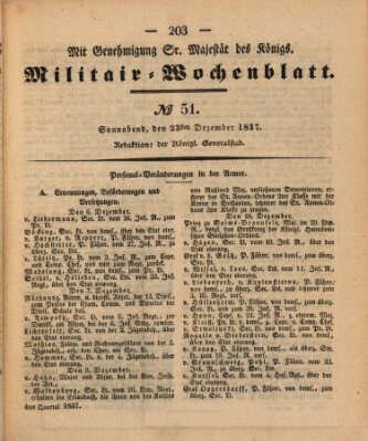 Militär-Wochenblatt Samstag 23. Dezember 1837