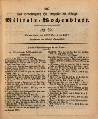 Militär-Wochenblatt Saturday 30. December 1837