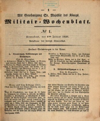 Militär-Wochenblatt Samstag 6. Januar 1838