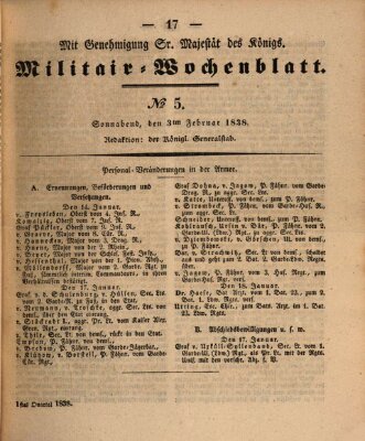 Militär-Wochenblatt Samstag 3. Februar 1838