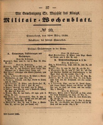 Militär-Wochenblatt Samstag 10. März 1838