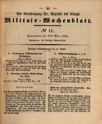 Militär-Wochenblatt Samstag 17. März 1838