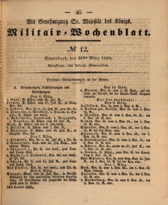 Militär-Wochenblatt Samstag 24. März 1838