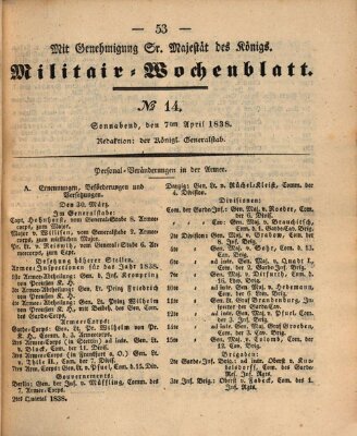 Militär-Wochenblatt Samstag 7. April 1838