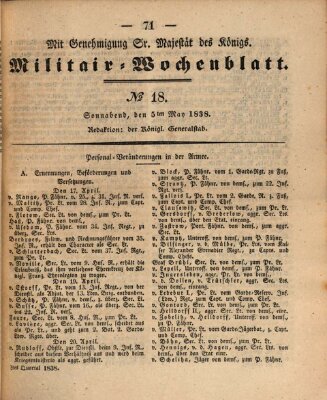Militär-Wochenblatt Samstag 5. Mai 1838