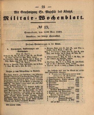 Militär-Wochenblatt Samstag 12. Mai 1838