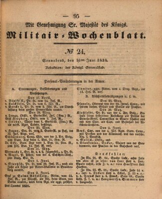 Militär-Wochenblatt Samstag 16. Juni 1838