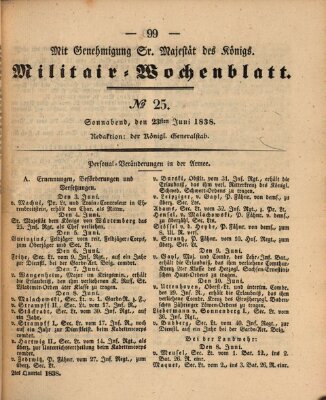Militär-Wochenblatt Samstag 23. Juni 1838