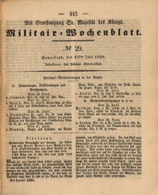 Militär-Wochenblatt Samstag 21. Juli 1838