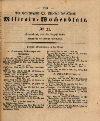 Militär-Wochenblatt Samstag 4. August 1838