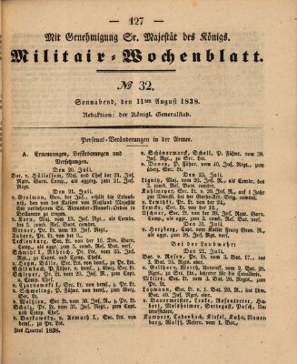 Militär-Wochenblatt Samstag 11. August 1838