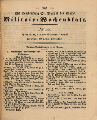 Militär-Wochenblatt Samstag 8. September 1838