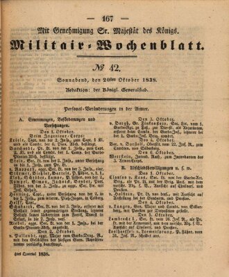 Militär-Wochenblatt Samstag 20. Oktober 1838