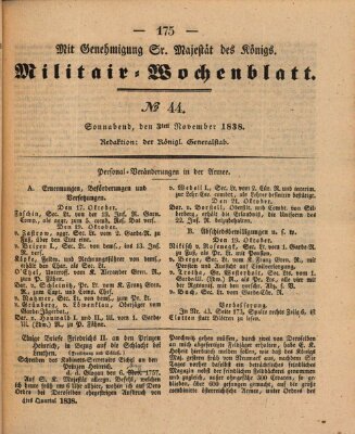 Militär-Wochenblatt Samstag 3. November 1838