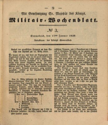 Militär-Wochenblatt Samstag 19. Januar 1839