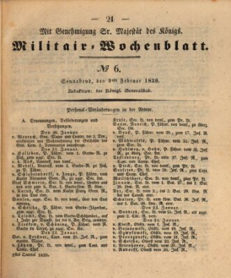 Militär-Wochenblatt Samstag 9. Februar 1839