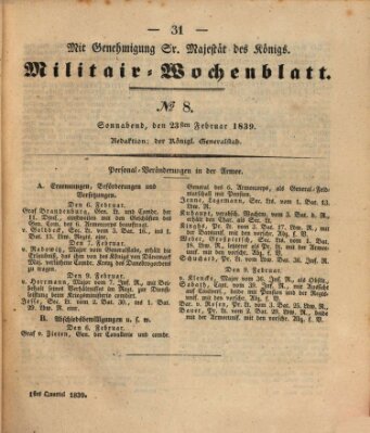 Militär-Wochenblatt Samstag 23. Februar 1839