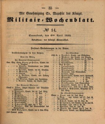 Militär-Wochenblatt Samstag 6. April 1839