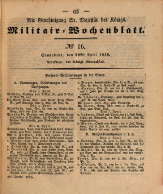 Militär-Wochenblatt Samstag 20. April 1839