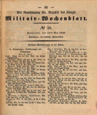 Militär-Wochenblatt Samstag 18. Mai 1839