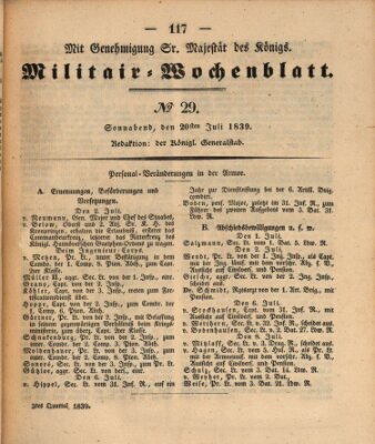 Militär-Wochenblatt Samstag 20. Juli 1839