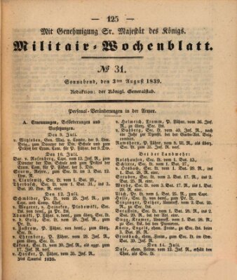 Militär-Wochenblatt Samstag 3. August 1839