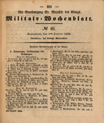 Militär-Wochenblatt Samstag 5. Oktober 1839