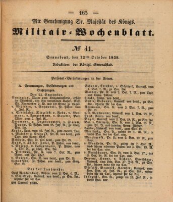 Militär-Wochenblatt Samstag 12. Oktober 1839