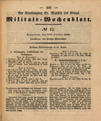 Militär-Wochenblatt Samstag 19. Oktober 1839