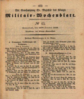 Militär-Wochenblatt Samstag 26. Oktober 1839