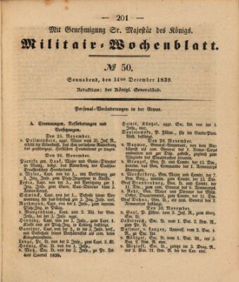 Militär-Wochenblatt Samstag 14. Dezember 1839