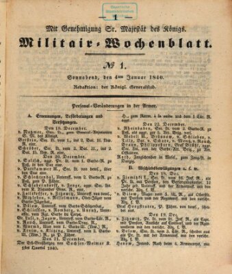 Militär-Wochenblatt Samstag 4. Januar 1840