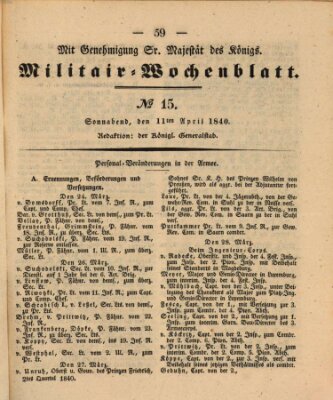 Militär-Wochenblatt Samstag 11. April 1840