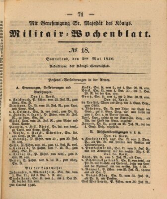 Militär-Wochenblatt Samstag 2. Mai 1840