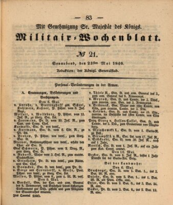 Militär-Wochenblatt Samstag 23. Mai 1840