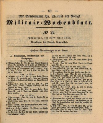 Militär-Wochenblatt Samstag 30. Mai 1840