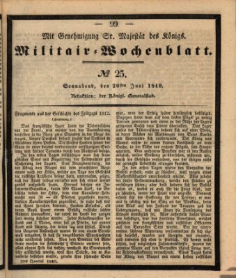 Militär-Wochenblatt Samstag 20. Juni 1840