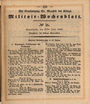 Militär-Wochenblatt Samstag 27. Juni 1840