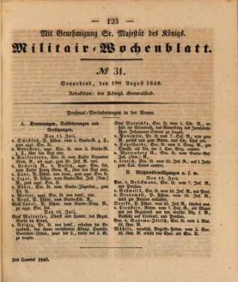 Militär-Wochenblatt Samstag 1. August 1840